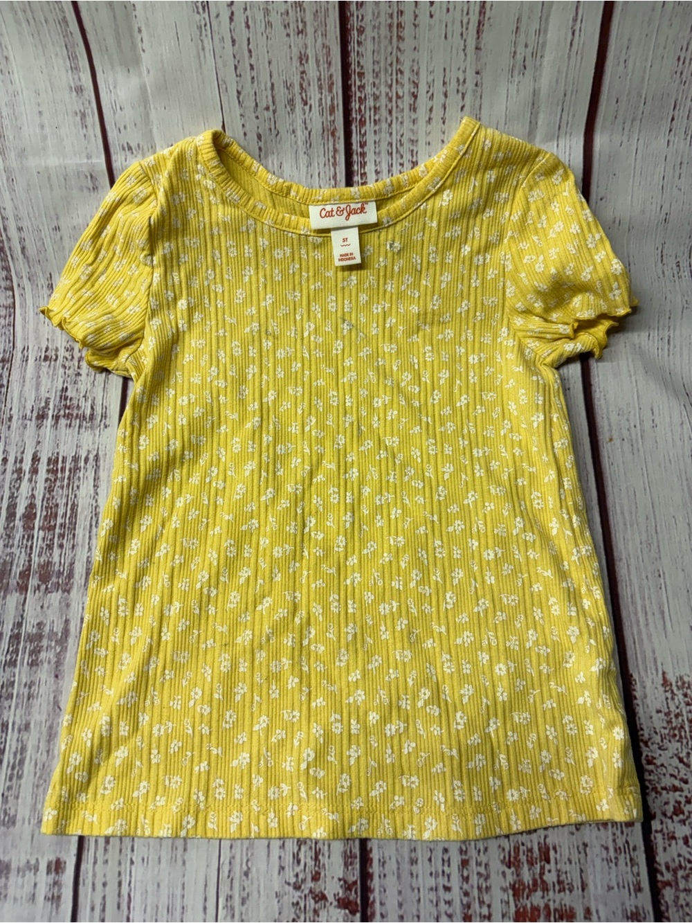 Cat & Jack Yellow Floral Rib-Knit Short Sleeve Tee